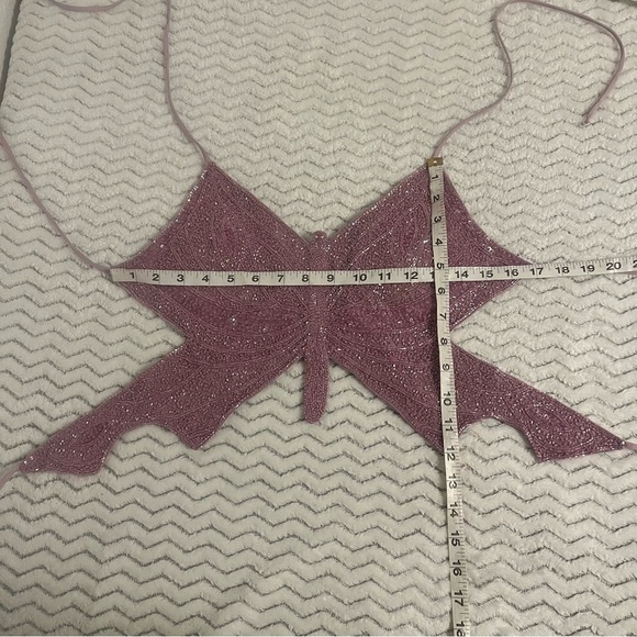 Vintage Rue Twentyone Options Purple Beaded Butterfly Y2K Halter Padded Top Sz M - Picture 7 of 7